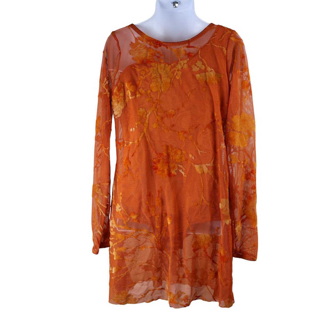 Weissman Lyrical Dance Costume MC Orange Sheer Floral Long Sleeve Leotard